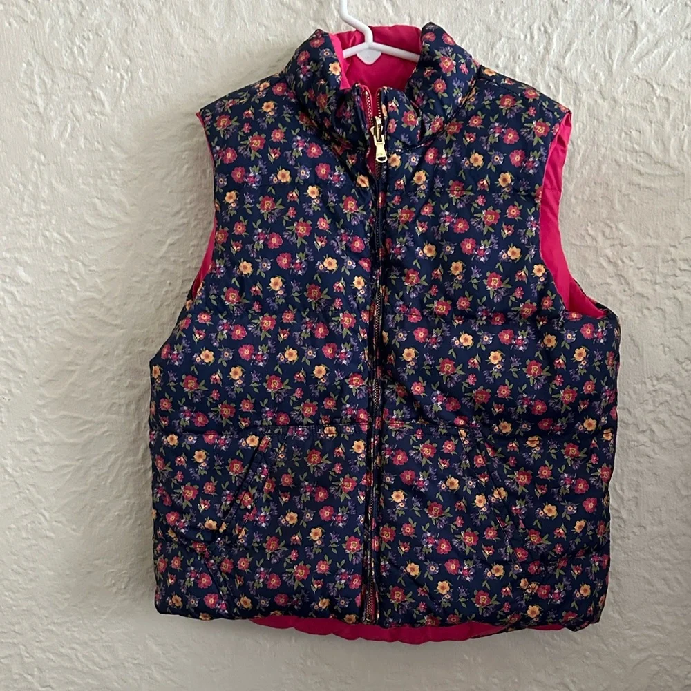 Ralph Lauren Kids Girls Reversible Down Feather Vest Pink Polo Blue Floral L 12